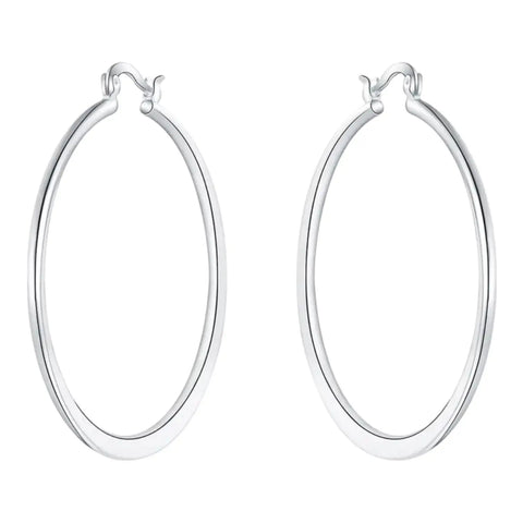 Women's Sterling Silver 55MM Hoops-Clip Closure Earrings -Wild Time Fashion