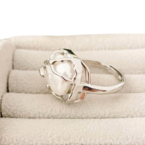 on ring tray Sterling Silver Vine Baroque Pearl Ring with square faux pearl and adjustable band