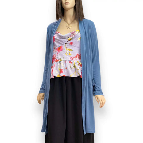 Stylish Blue Draped Cardigan Duster - Wild Time Fashion