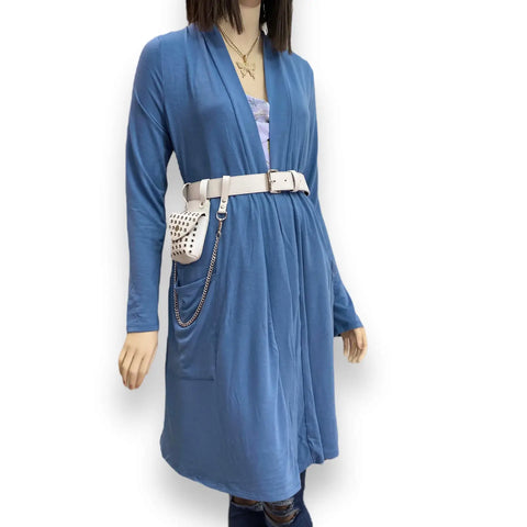 Stylish Blue Draped Cardigan Duster - Wild Time Fashion