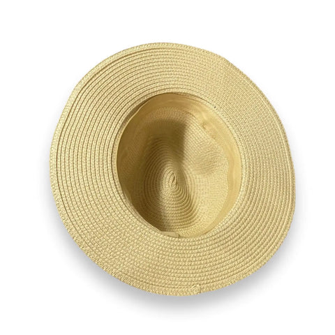 Classic summer fedora hat in natural straw with elegant black band, ideal for outdoor adventures and festivals.