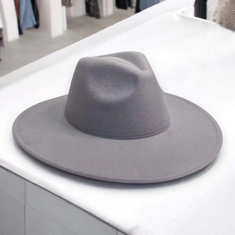 light gray tall teardrop crown wide brim stylish stylish fedora hat