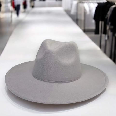 Soft gray tall teardrop crown wide brim stylish stylish fedora hat