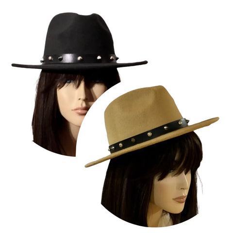 Tan Spike Studded Fedora Hat