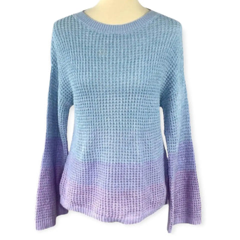 Tie Dye Bell Sleeve Textured Knit Sweater