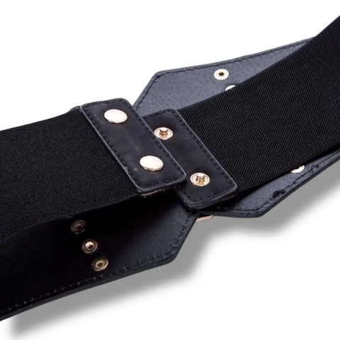 Triple Buckle Wide Corset Belt with metal tips and elastic back for punk or boho to western goth style