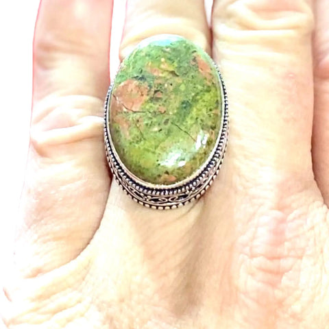 Unakite Sterling Silver Statement Ring