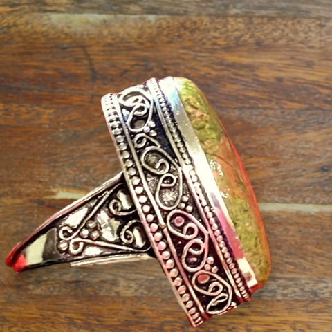 Unakite Sterling Silver Statement Ring