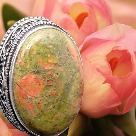 Unakite Sterling Silver Statement Ring