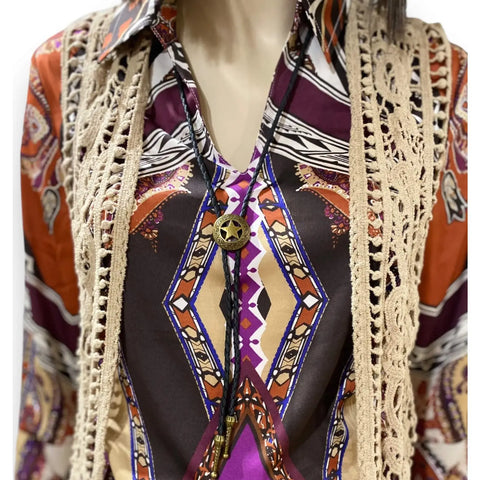 V Neck 3/4 Split Sleeve Colorful Tunic Top