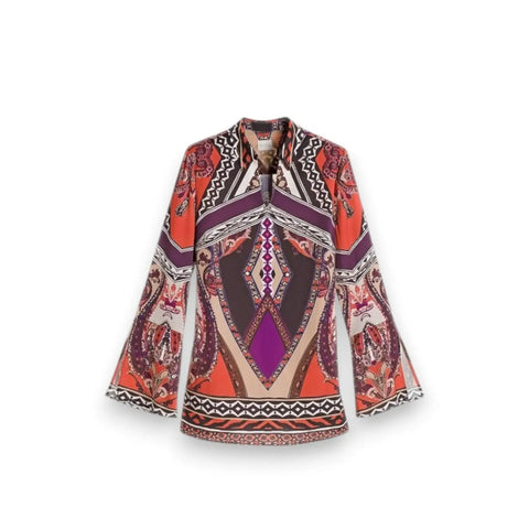 V Neck 3/4 Split Sleeve Colorful Tunic Top