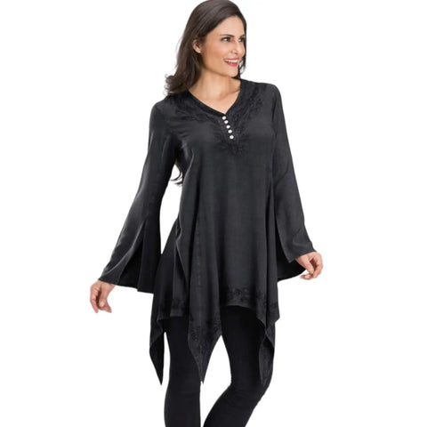 Embroidered Long Sleeve Asymmetrical Tunic