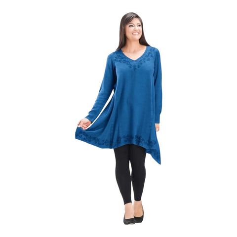 Embroidered Long Sleeve Asymmetrical Tunic