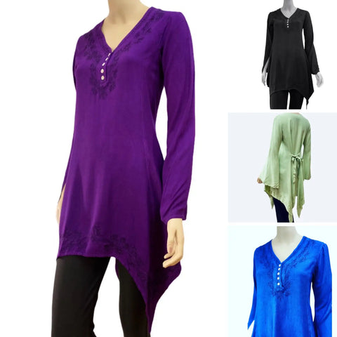 Embroidered Long Sleeve Asymmetrical Tunic