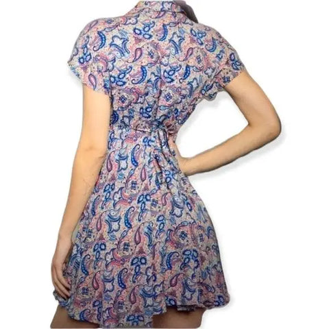 V Neck Short Sleeve Mini Dress - Wild Time Fashion 