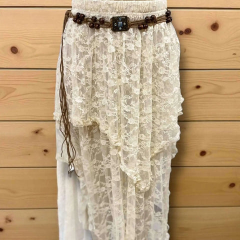 Vintage Boho Blue Beaded Braided Belt blue crystal brass round medallions, wood beads, and adjustable fringe tie square medallions