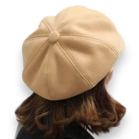 tan back side Women’s Solid Color Newsboy Hat with 8-panel crown and curved brim / one size