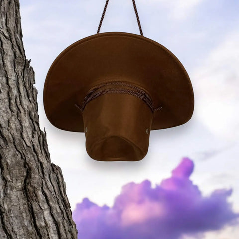 Brown western hat with 4-inch brim and braided chin strap – unisex boho western style for festivals, camping, or casual travel looks