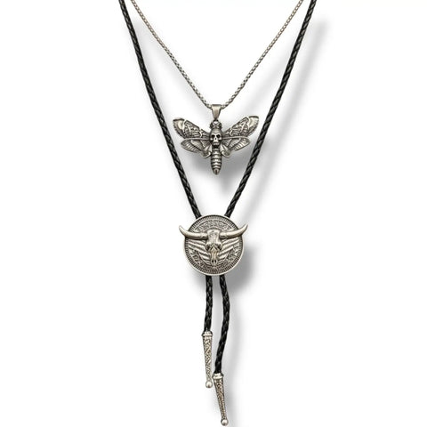Western Gothic Longhorn Skull Bolo Tie unisex Gold or Silver 