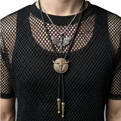 Death Hawk Moth Skull Necklace  in antique silver stainless steel with detailed skull moth pendant on 24 inch wheat chain