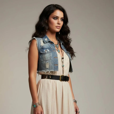 Western Leather Link Medallion Belt Saddle Black Western Leather Link Medallion Belt - Festival Waist Cincher