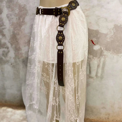 Western Leather Link Medallion Belt Dark Brown Western Leather Medallion Belt - Earthy Boho Waist Cincher