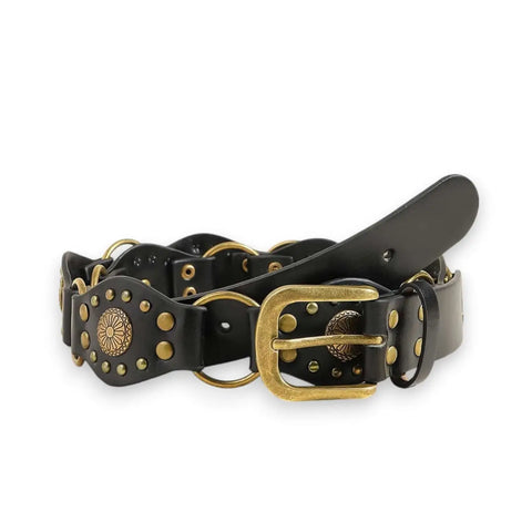 Western Leather Link Medallion Belt Saddle Black Western Leather Link Medallion Belt - Festival Waist Cincher