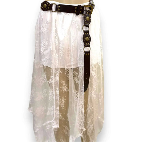 Western Leather Link Medallion Belt Dark Brown Western Leather Medallion Belt - Earthy Boho Waist Cincher
