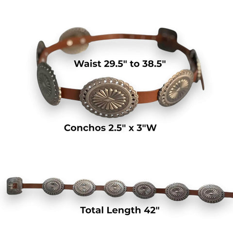 measurements  of the women's Western Leather Silver Concho Buckle Belt 