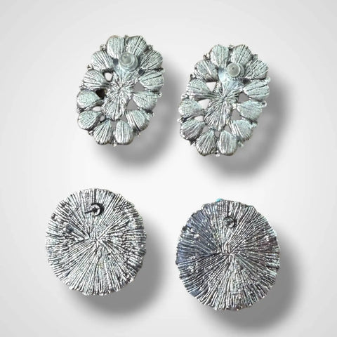 Western Turquoise Cluster Earrings showcasing bold faux cabochon stones in a silver-finish metal design back view
