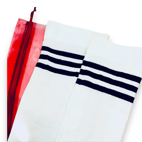 Trendy White Over Knee Black Striped Socks - Wild Time Fashion