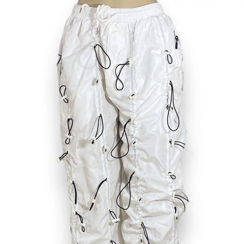 White Bungee Cord Parachute Pants