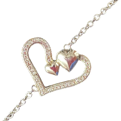 Women's Simulated White Diamond Heart Bangle Bracelet Sterling Silver and White Zirconia