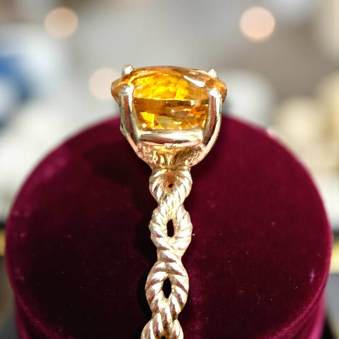 Round Citrine Sterling Silver Solitaire Ring Wild Time Fashion 10ct Honey Gemstone Statement Ring Memento Mori Artisan Remembrance Band.