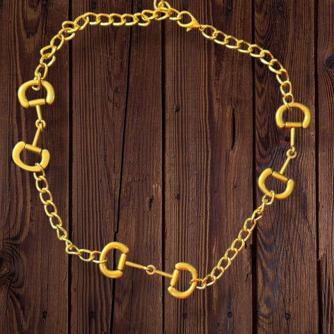 Wild West Chunky Gold Horse Bit Belt Gold horse bit belts in classic three-bit and full chunky chain styles with adjustable curb chain