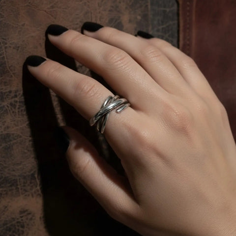Women's Silver Adjustable Multi Wire Wrap Ring in 925 sterling silver with open cuff band