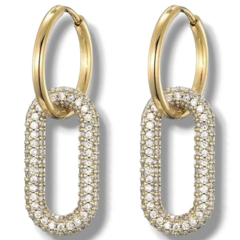 Gold Crystal Detachable Link Hoops - gold/white / Adults / Female - Women’s Earrings