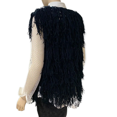 Women's Black Crochet Fringe Vest