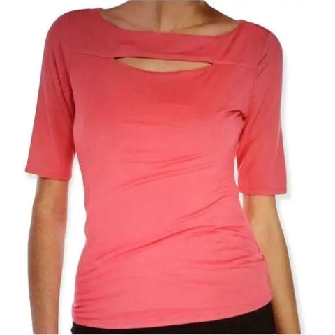 Women's Boat Neck Half Sleeve Peachy Pink Blouse Medium - Wild Time Fashion