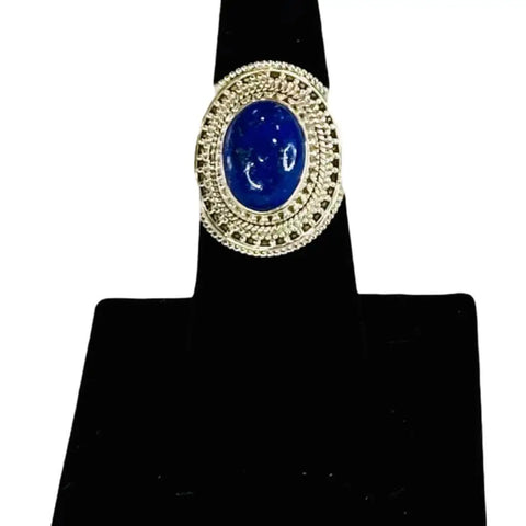 Women's Lapis Lazuli Gemstone Sterling Silver Ring Size 7.75 Handmade US artisan