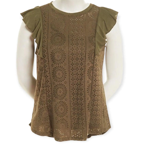 Women's Short Sleeve Cut Out Geo Top