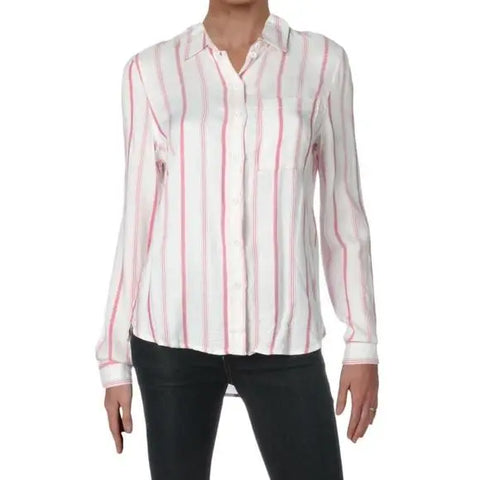 Noisy May Pink White Striped Button Down Top Size Medium