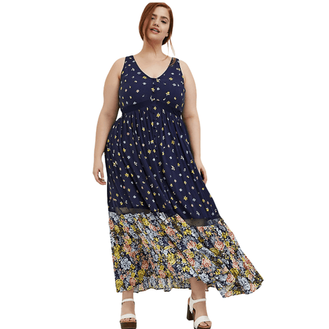 Women's Plus Size Sleeveless V Neck Floral Long Summer Maxi Dress 2X - Wild Time Fashion 