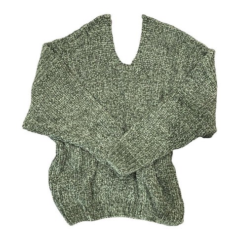 V Neckline Sage Green Chenille Sweater