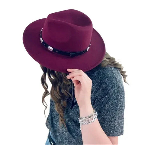 Burgundy Boho Western Fedora Hat - Wild Time Fashion