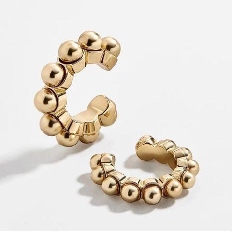Gold Round Beaded Ear Slider Cuff Crawler Set - Wild Time Fashion 