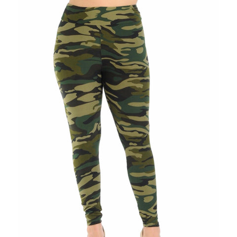Embrace Everyday Comfort with Women's Plus Size High Waist Green Camo Leggings - Wild Time Fashion