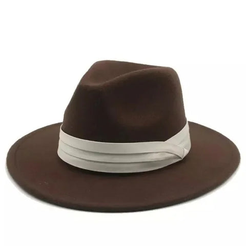 Fedora Hat with a Tall Dented Crown Stiff Brim  Wide Satin Band Brown Hat- Size 7 3/8  - Wild Time Fashion
