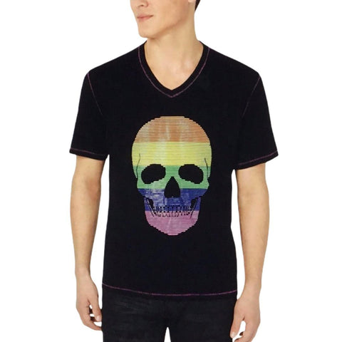 Men's Black V Neck Short Sleeve Graphic Skull Tee Shirt - XXL - Wild Time Fashion