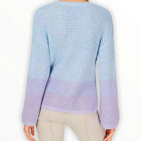 Women's Gradient Sweater Tulip Sleeve  Round Neckline Knitted Sweater 